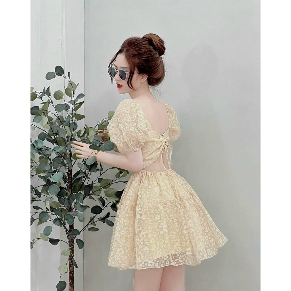 Đầm nữ thời trang mặc đi chơi, Đầm nữ xô bông dễ thương tay phồng ngắn váy xếp li cao cấp y hình 100%