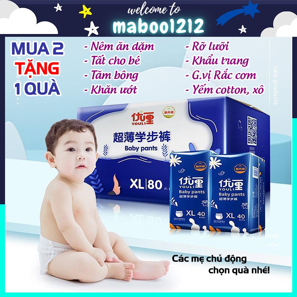 Bỉm Youli FREESHIP 50k Tã/Bỉm YOULI XANH dán/quần đủ Size S108/M92/M88/L84/XL80/XXL72/XXXL68