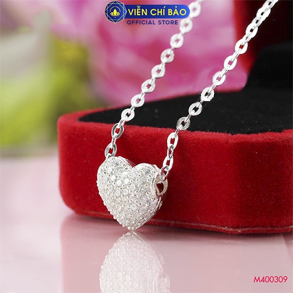 Dây chuyền bạc nữ mặt Trái tim đính đá bạc 925 thời trang phụ kiện trang sức nữ thương hiệu Viễn Chí Bảo D400648