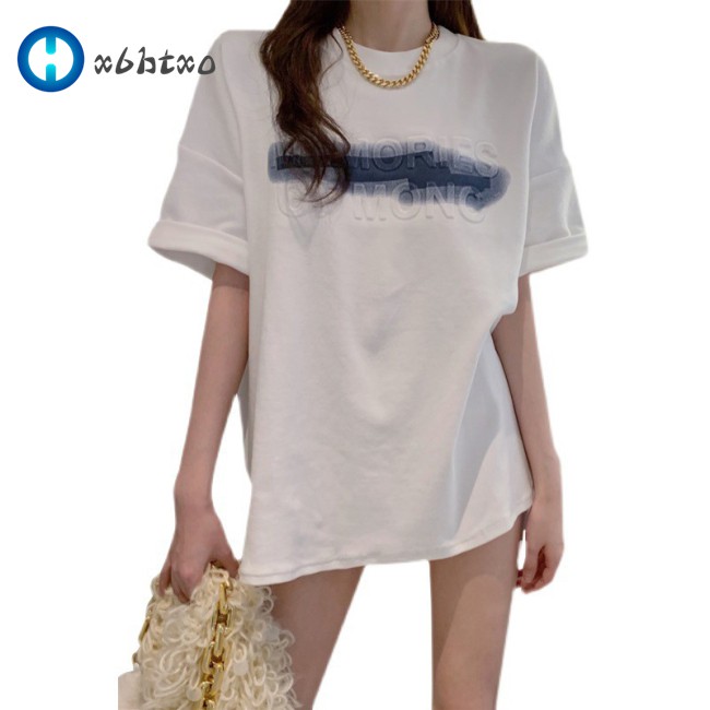 esf Women  T-shirt Three-dimensional Foaming Printing White Top Mid-length Loose Short-sleeved Shirt