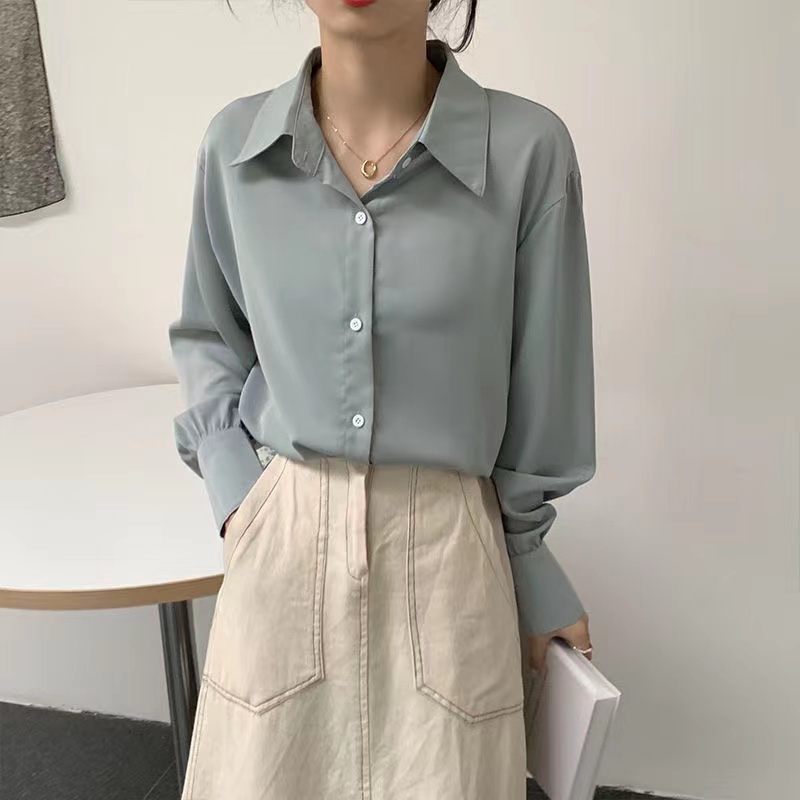 Áo sơ mi nữ BH tay dài dáng rộng kiểu Hàn Quốc