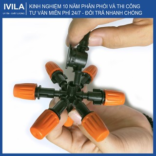 Bộ phun sương 7 cửa cam kết nối ống LDPE đầy đủ phụ kiện - Béc tưới phun sương- Bảo hành 12 tháng