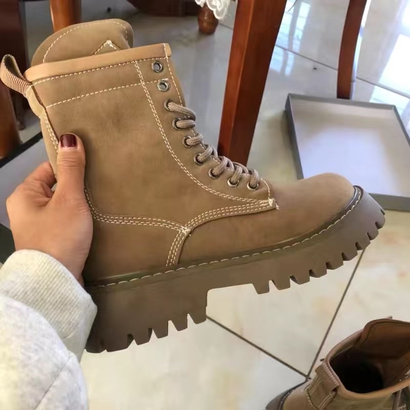Giày bốt nữ martin da lộn giày bốt nữ da lộn màu nâu bò cá tính| N6