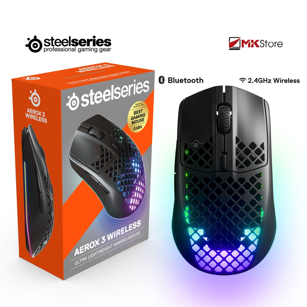 Chuột chơi game không dây Steelseries AEROX 3 Wireless / Bluetooth 5.0 18.000 CPI
