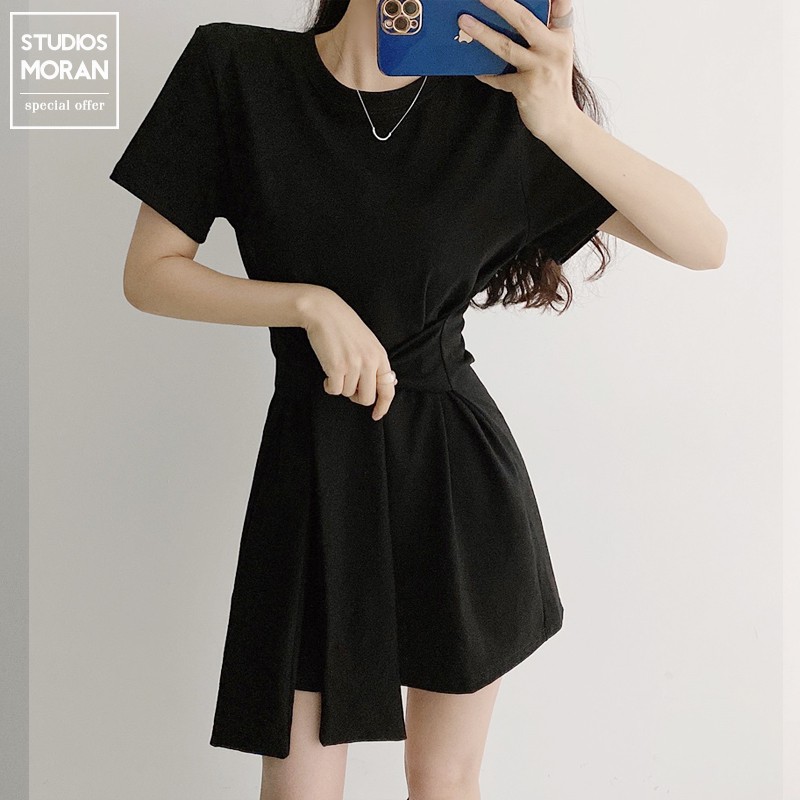 (ORDER) Váy thun MORAN thiết kế dây liền thắt eo xòa A-line style công sở thanh lịch Hàn Quốc (NEW_HOT)