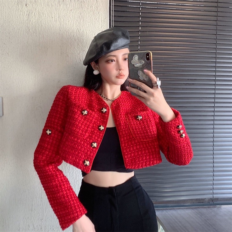 Áo dạ tweed nữ kiểu cardigan áo khoác nữ cardigan vải dạ tweed cao cấp 2 lớp