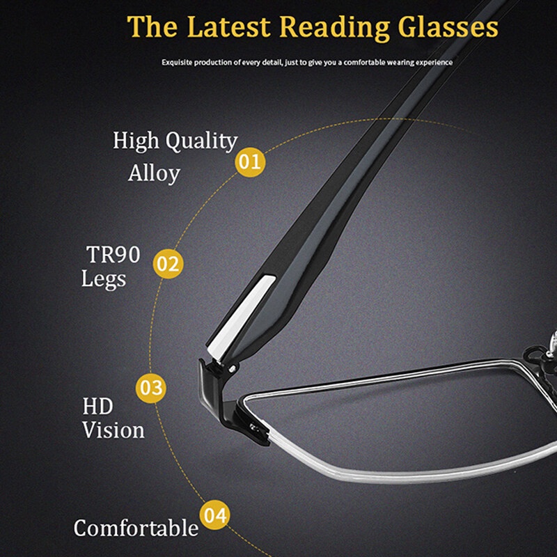 Kính Đọc Sách Nửa Gọng + 1.0 + 2 0 + 3 0 + 4.0 Phong Cách Doanh Nhân Cho Nam