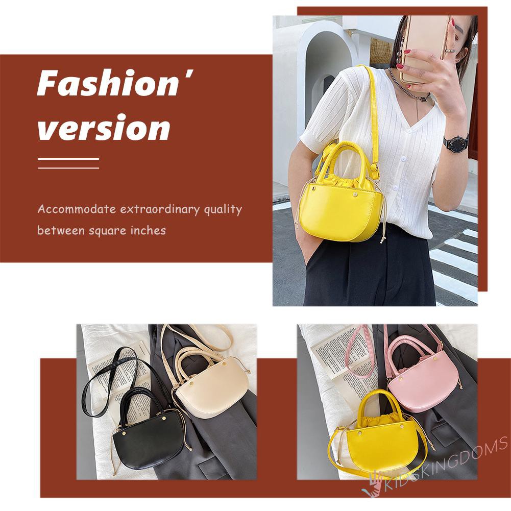 【Big Sale】Fashion Women Drawstring Solid Color PU Shoulder Bag Top-handle Handbags