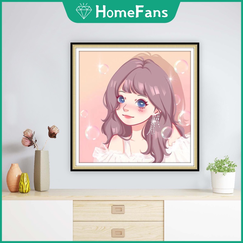 Bộ Tranh Đính Đá 5D Tự Làm 30x30cm / 40x40cm / 50x50cm Hình Cô Gái Đáng Yêu