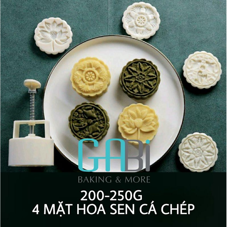 Khuôn trung thu lò xo 4 mặt hoa sen, cá chép 200g