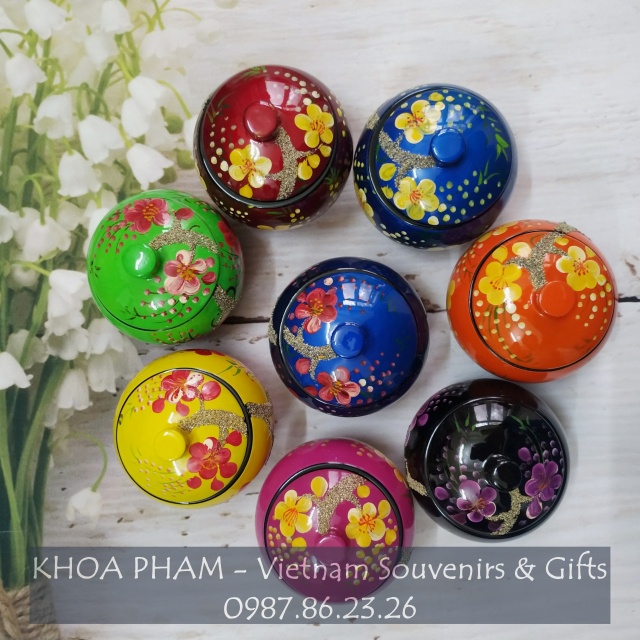 Hũ Kẹo Sơn Mài Hình Hoa Đào Tết Đường Kính 8 cm