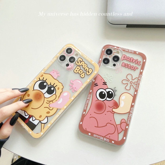 Cartoon Casing For IPhone 13 12 11 Pro Max Mini X Xs Xr 6 6s 7 8 Plus 6+ 6s+ 7+ 8+ Xsmax Promax 13Promax 12Promax 11Promax Cute Clear SpongeBob Patrick Star Fine Hole Shockproof Soft Phone Case HLJ 05