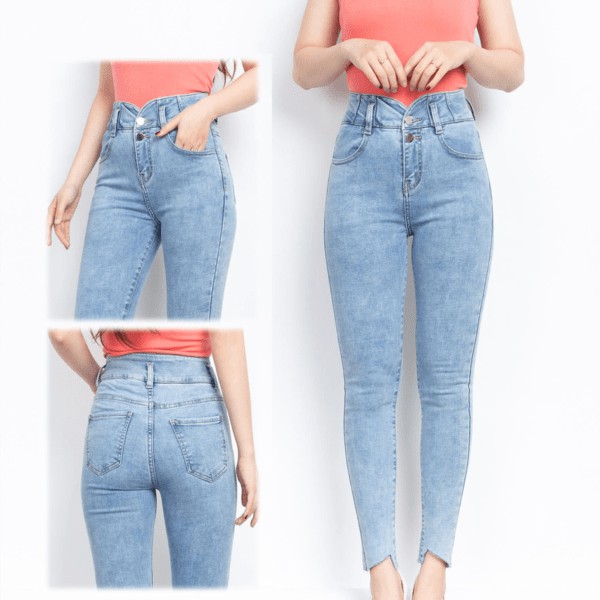 Quần Jean Lưng Siêu Cao Hai Nút Eo Kiểu Màu Sáng J0173