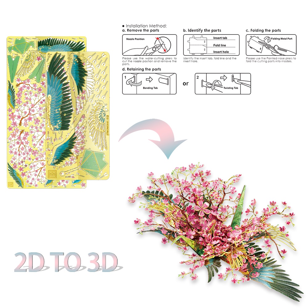 Set đồ chơi lắp ráp PIECECOOL mô hình 3D kim loại kiểu dáng hoa và chim tùy chọn làm quà tặng lễ tình nhân