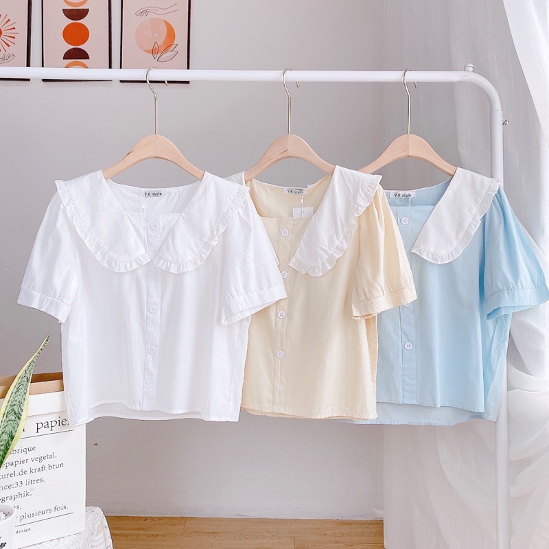 Sơ mi cộc tay cổ phối màu