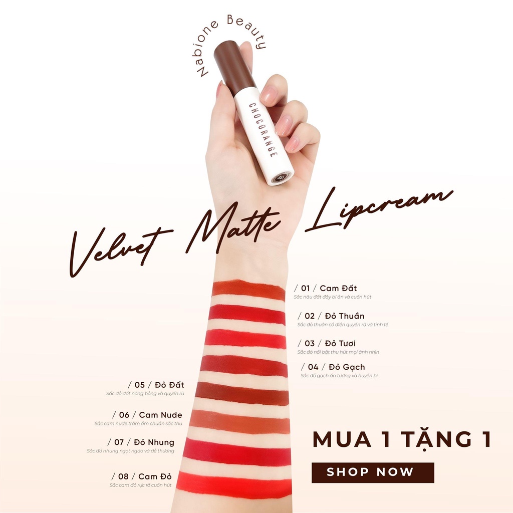 Son Kem Lì Matte Socola Chocorange - Chocorange Velvet Matte Lipcream - Son Nhung Mịn Siêu Lì Không Trôi