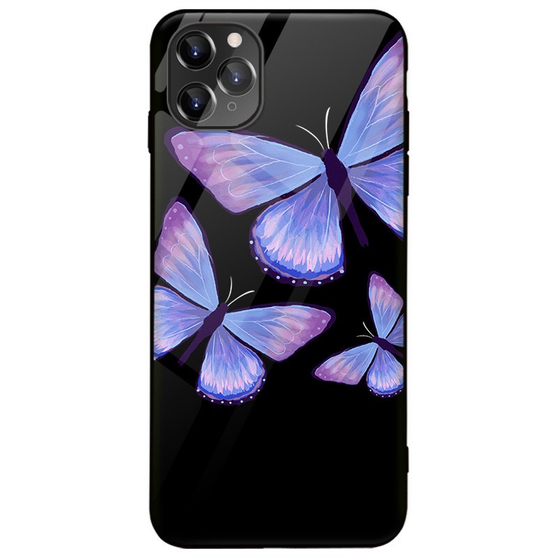 Ốp lưng iphone kính cao cấp bướm tím case 14plus 14 pro max 13 12 promax 11 mini 6 6s 7 8 plus x xr xs Se