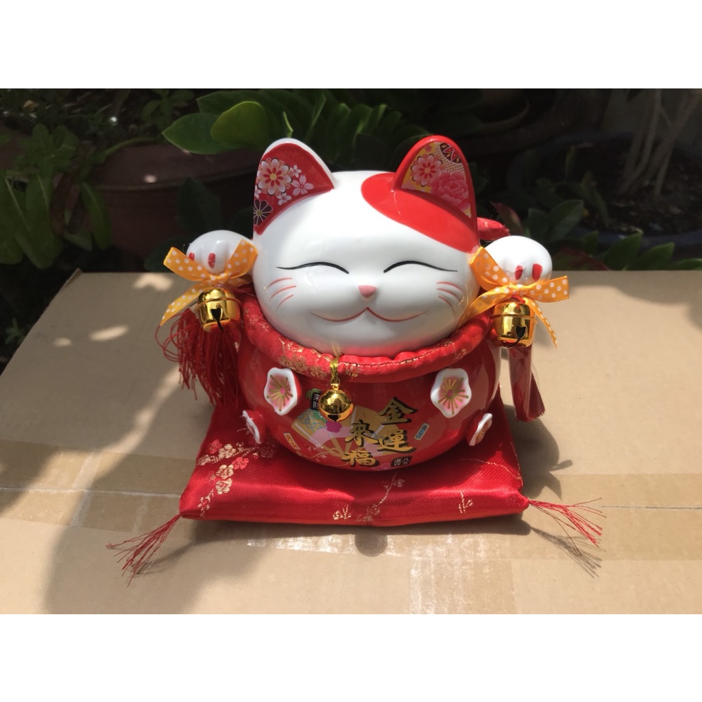 Mèo thần tài bằng sứ Y0306 160x180mm - Mang đến may mắn tài lộc - Có thể làm ống heo