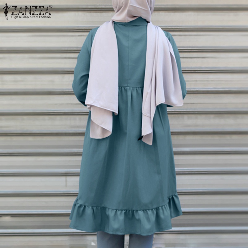 Áo Zanzea tay dài viền bèo nhún thanh lịch cho nữ Hồi giáo