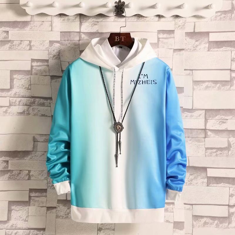 Áo hoodie tay dài kiểu gradient phong cách Hồng Kông kích thước M-XXL với 12 màu tùy chọn cho nam nỉ