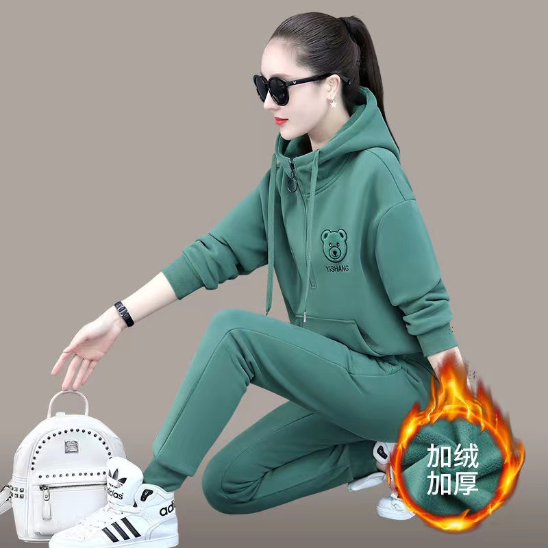Set Đồ Thời Trang Nhiều Món Cỡ Lớn M-3xl💖💜Xuân Thu Đông👚+👖Bộ Đồ Thể Thao Hai Mảnh Áo Hoodie Tay Dài Dày Dặn Ấm Áp Hình Gấu Thời Trang Giản Dị Dành Cho Bạn Nữ