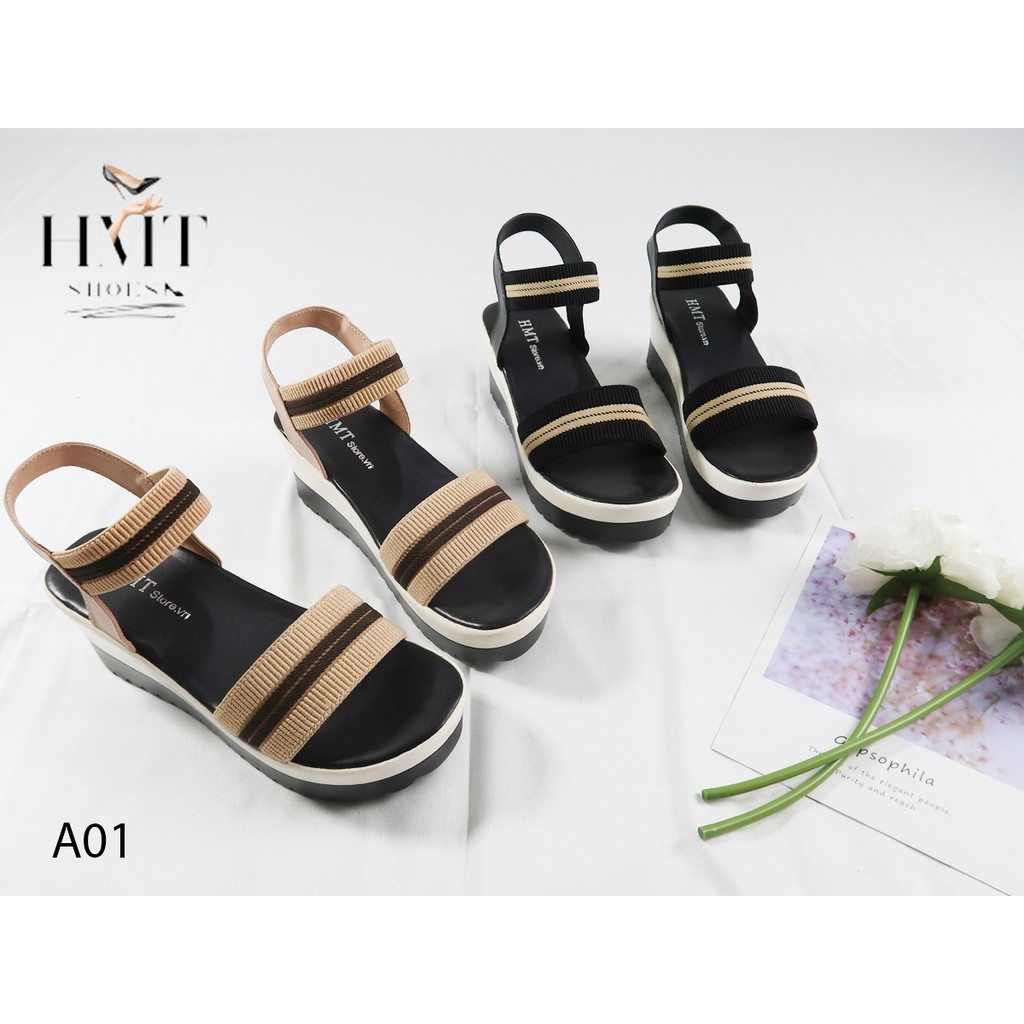 Sandal đế xuồng quai sọc ngang thời trang HMTSHOES A01