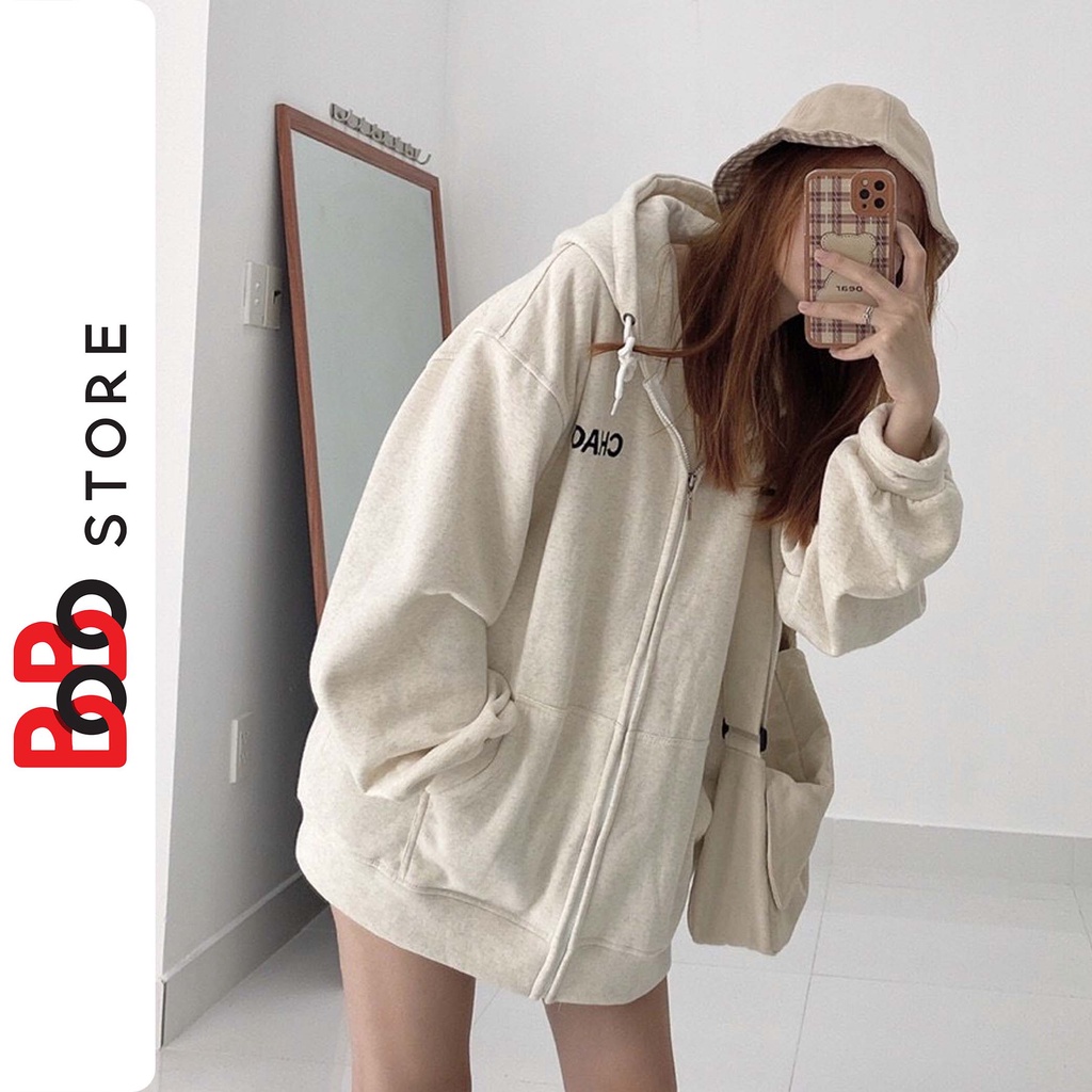 Áo Hoodie nỉ bông tay thêu chữ CHAOS form rộng dành cho nam nữ - BoBo Store