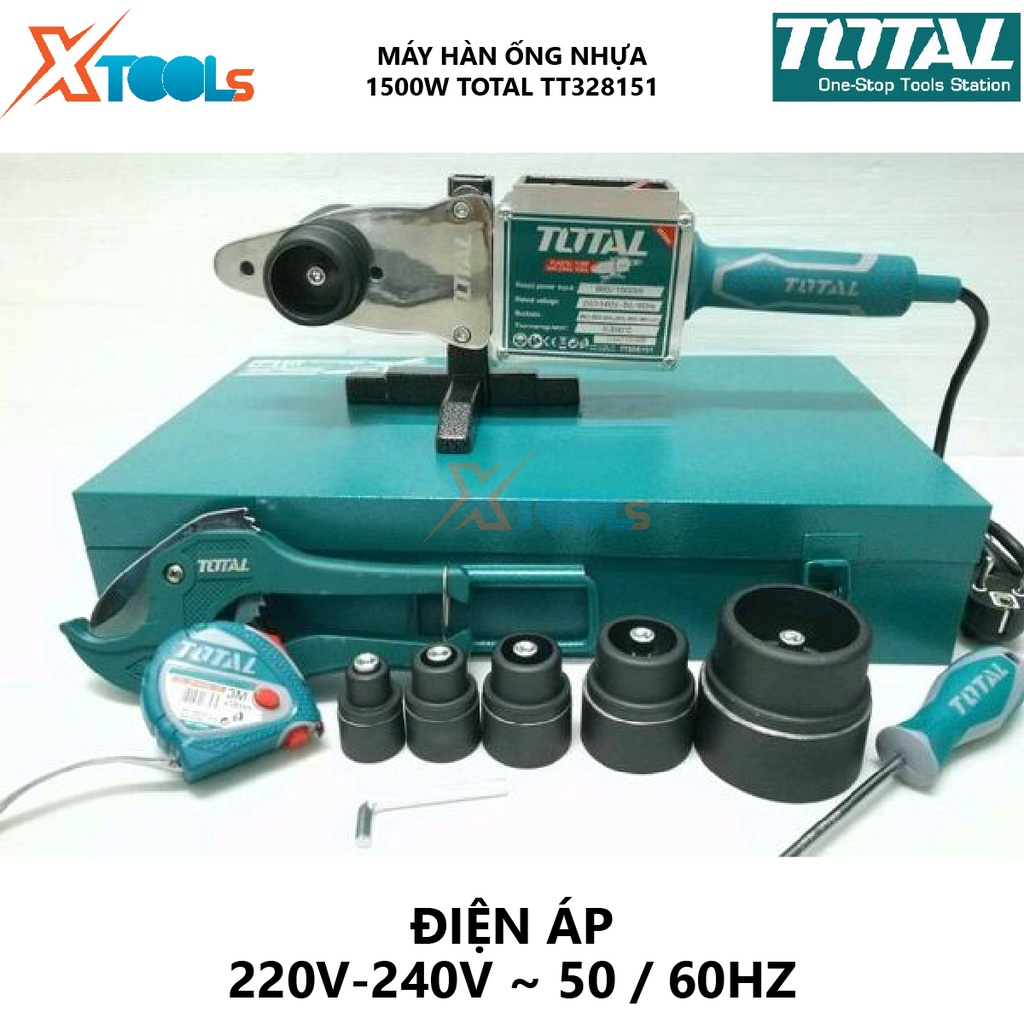 Máy hàn ống nhựa TOTAL TT328151 máy hàn nhiệt ống 800/1500W, 220-240V~50/60Hz, Điều chỉnh nhiệt 0-300°C, 2 cấp gia nhiệt