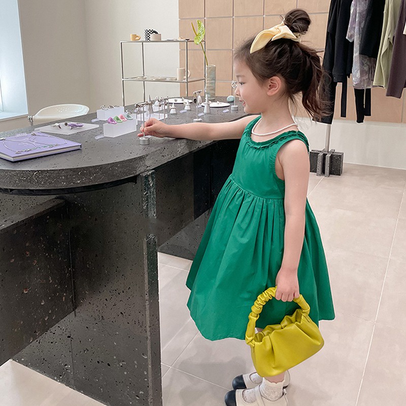 Đầm Công Chúa Không Tay Cổ Tròn Phong Cách Hàn Quốc Thời Trang Mùa Hè Cho Bé Gái