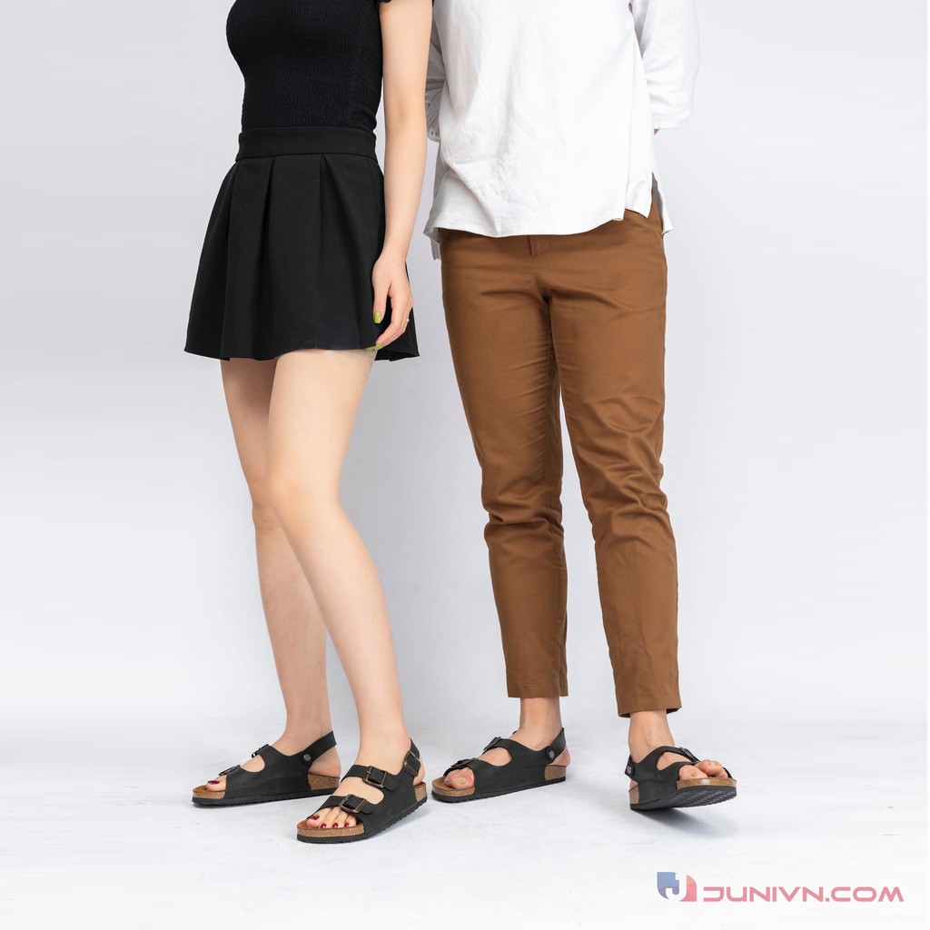 [DA BÒ THẬT] D02-Dép Sandal da bò quai ngang Birken Bioline Unisex (Đế trấu) – Juni Store