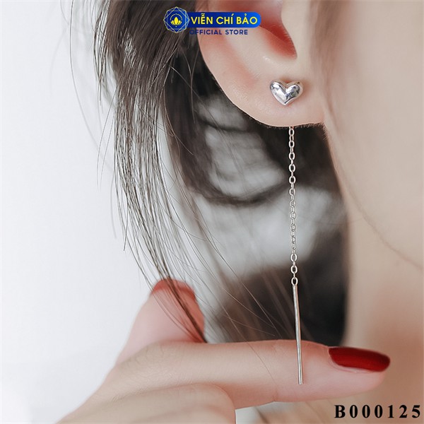 Bông tai tim dây xích chất liệu bạc S925 thương hiệu Viễn Chí Bảo B000125