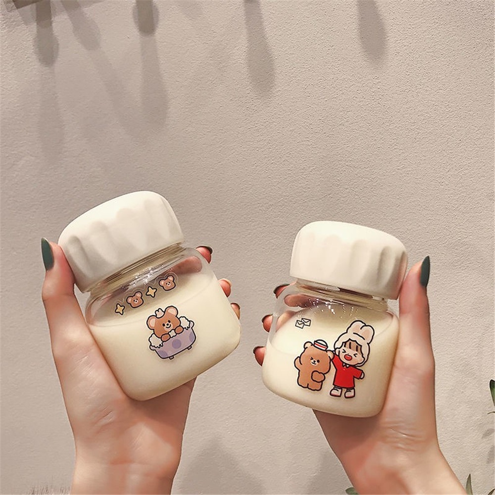 Bình Nước Mini 220ml Kèm Ống Hút Chống Rò Rỉ Họa Tiết Trái Tim Dễ Thương Cho Nữ