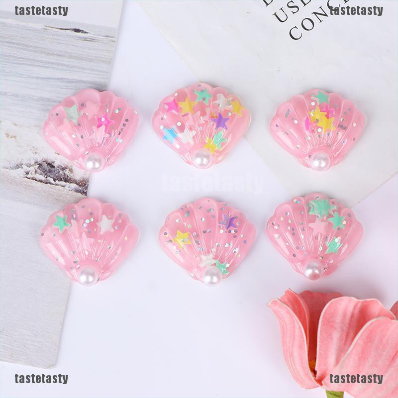 Set 6 Vỏ Sò Nhựa Resin Lấp Lánh Trang Trí Sổ Tay / Đồ Thủ Công / Giáng Sinh