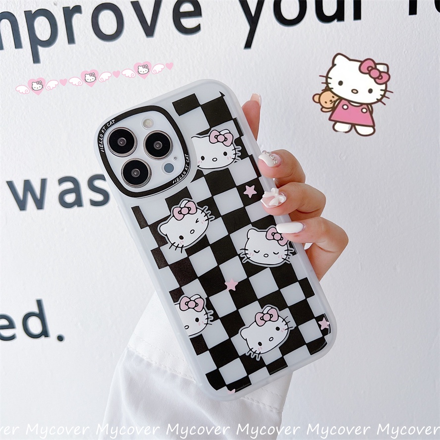 Ốp Điện Thoại Silicon Kẻ Sọc Ca Rô Mắt Mèo Hoạt Hình Cho iPhone 13 12 11 Pro Max X Xr Xs 8 7 6 Plus SE 2020