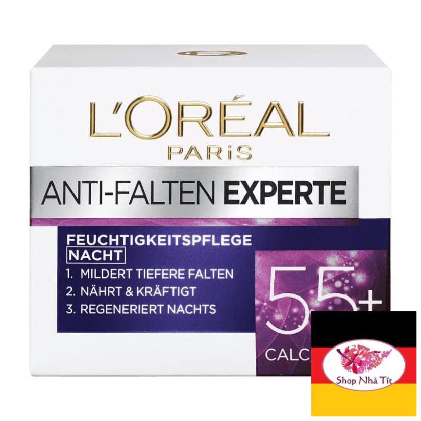 Kem Dưỡng Da Loreal Giảm Mờ Nếp Nhăn Tuổi 55+Ban Đêm, 50ml (hàng nội địa Đức)