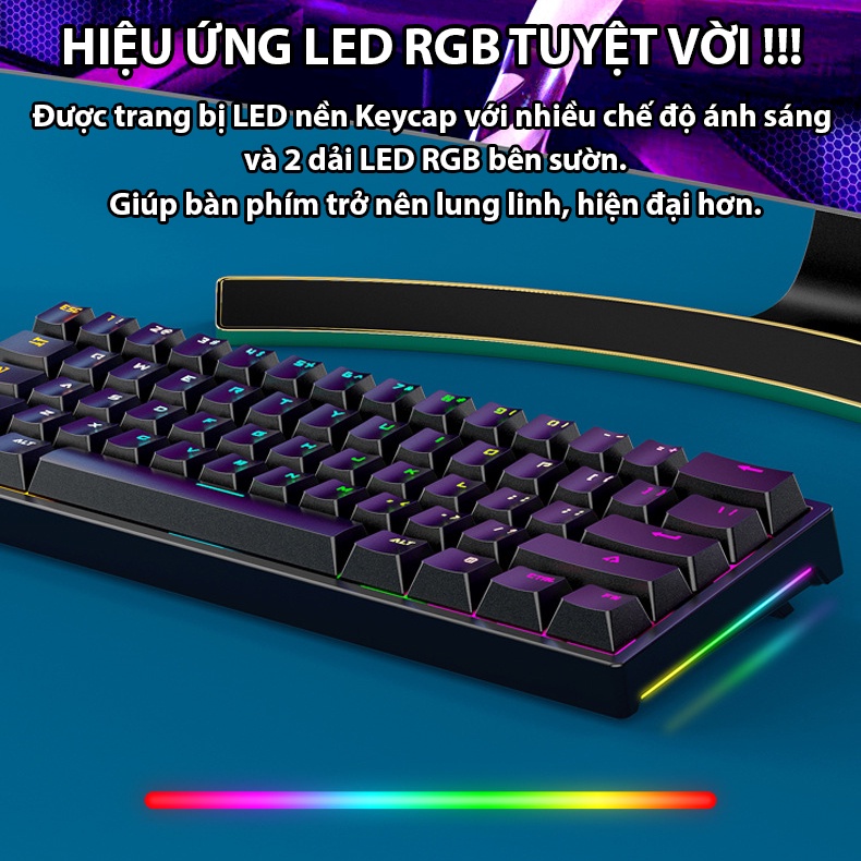 Bàn phím cơ Coputa bàn phím máy tính gaming laptop mini full LED 61 phím có dây K620