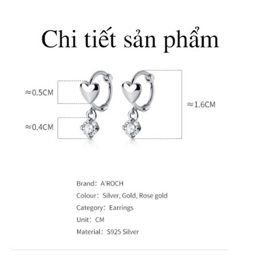 Khuyên tai bạc Ý s925 G6654 - AROCH Jewelry