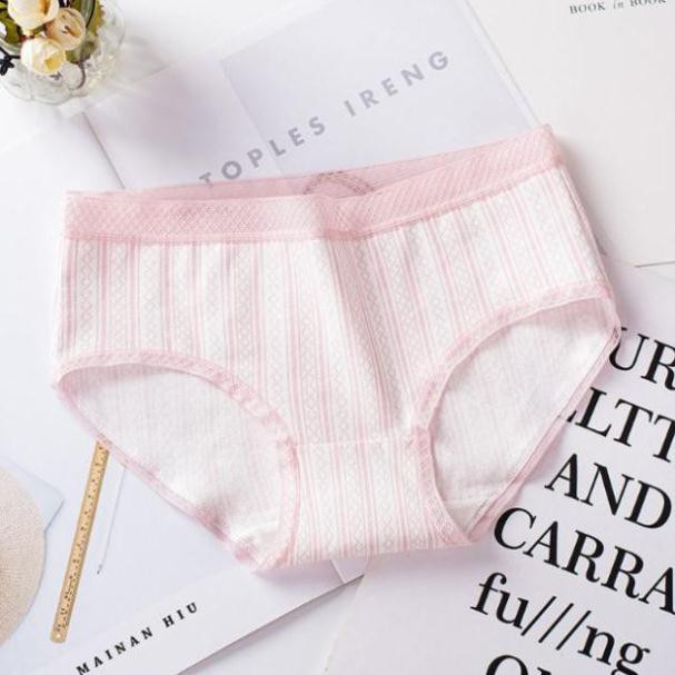Quần lót nữ cotton cạp ren kẻ 3D dễ thương Q39