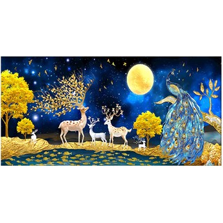 Tranh thêu chữ thập hươu tài lộc 100*55cm thêu kín