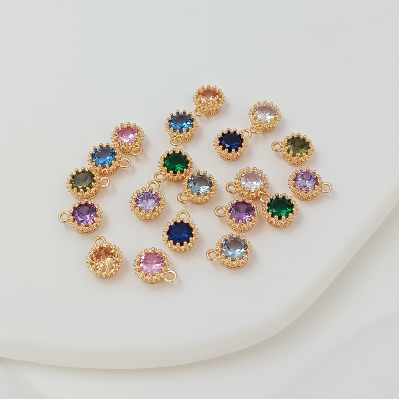 Mặt Dây Chuyền Hình Tròn Đính Đá Zircon Mạ Vàng 14K 7mm DIY