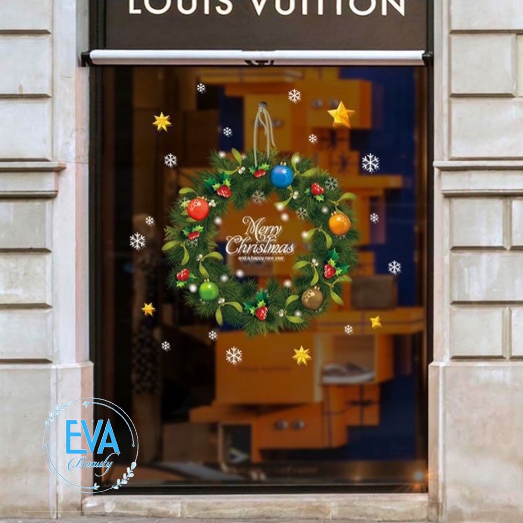 Decal Dán Tường Dán Kiếng Trang Trí Giáng Sinh Mẫu Vòng Hoa Treo Cửa Noel XL500 M2045