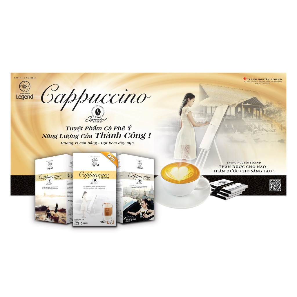 Cà Phê Hòa Tan Trung Nguyên Legend Cappuccino Vị Mocha - Hazelnut -  Coconut Hộp 12 gói