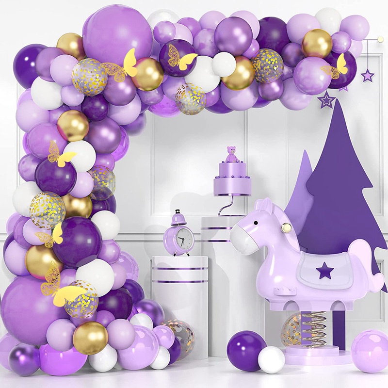 Bộ Bong Bóng Hình Bướm Màu Hồng Tím Dùng Trang Trí Tiệc Sinh Nhật