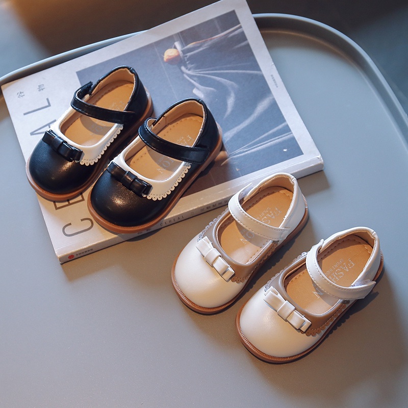 Giày Da Đế Mềm Chống Trượt Đính Nơ Xinh Xắn Cho Bé Gái 2-8 Tuổi