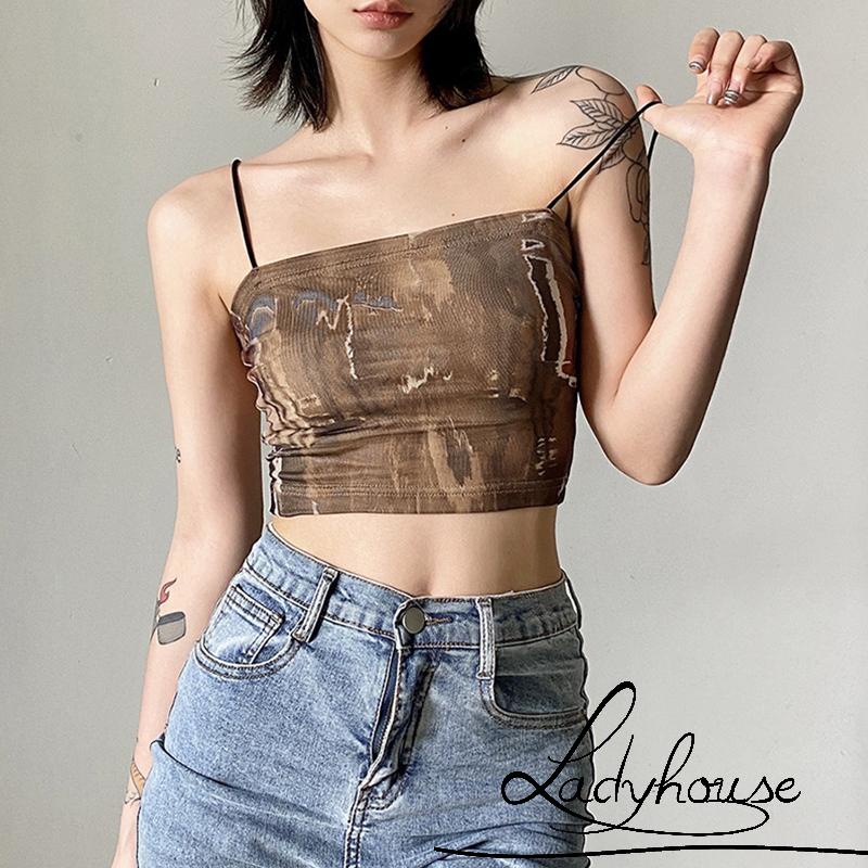 Áo Croptop Trễ Vai Không Tay In Họa Tiết Thời Trang Xuân Thu Cho Nữ