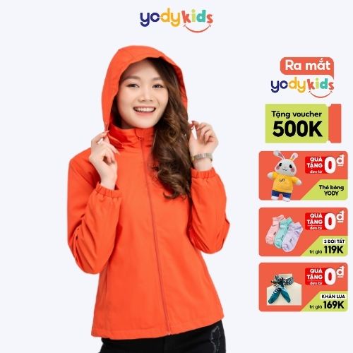 Áo gió nữ YODY 3C plus 2 lớp có mũ cản gió chắn mưa năng động ấm áp  AKN5040