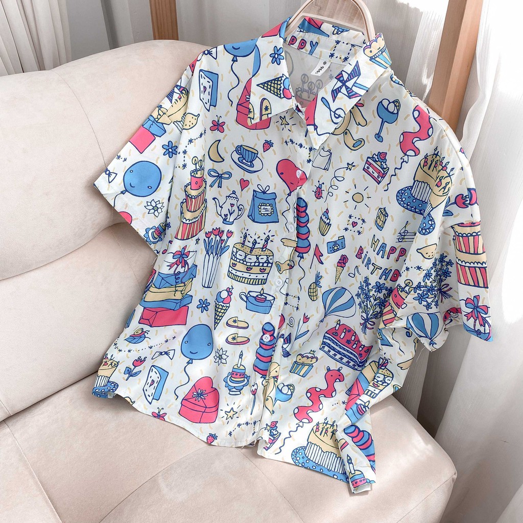 Áo sơ mi tay ngắn cổ bẻ in họa tiết 3800 ulzzang thời trang Fmstyle Saigon 21SU01A961315 | BigBuy360 - bigbuy360.vn