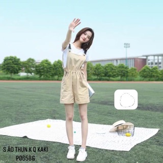 Sét áo thun kèm quần yếm đùi rút eo -P