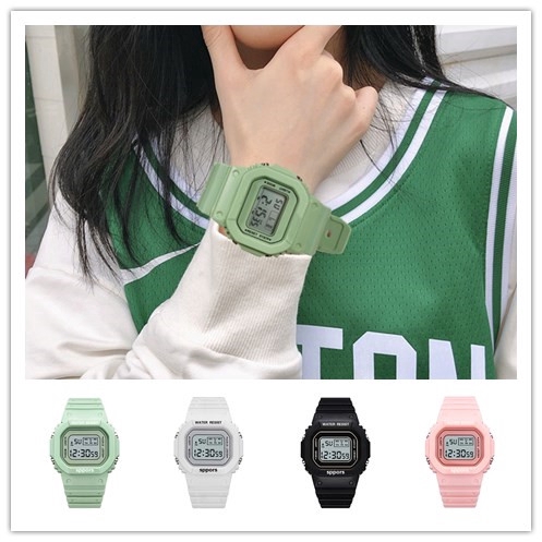 Đồng Hồ Điện Tử Thể Thao Mặt Vuông Màu Xanh Matcha Thời Trang Cho Học Sinh