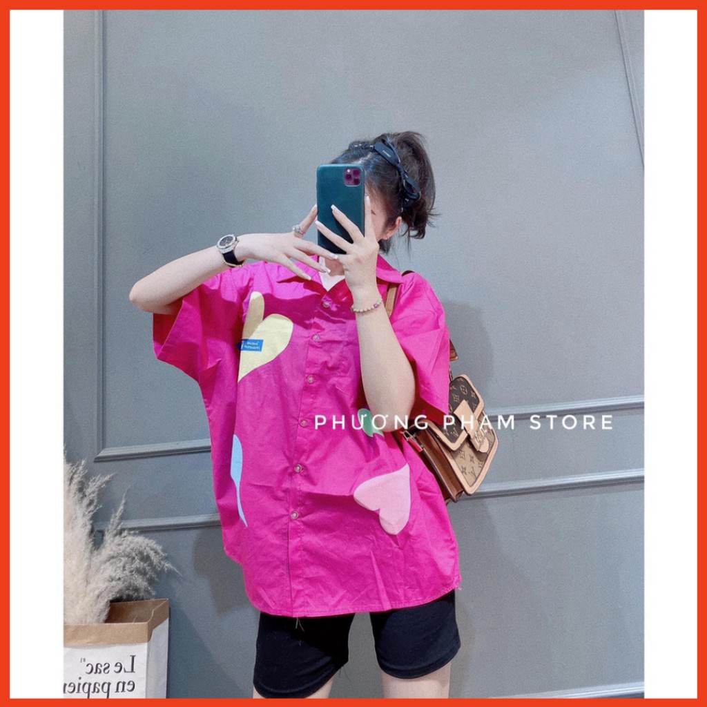 Sale Set áo sơ mi tim 3 màu mix quần ngố ôm giãn cực hót. siêu sinh